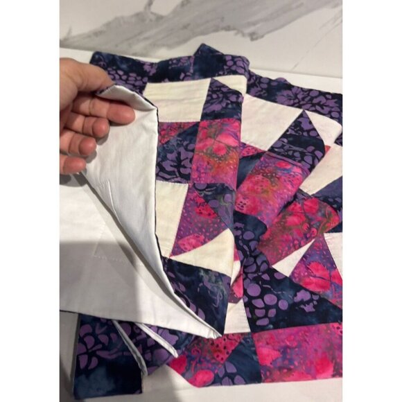 Handmade Quilted Table Placemats Set of 4 Star Patchwork Batik 18"x14" Purple - Picture 7 of 8